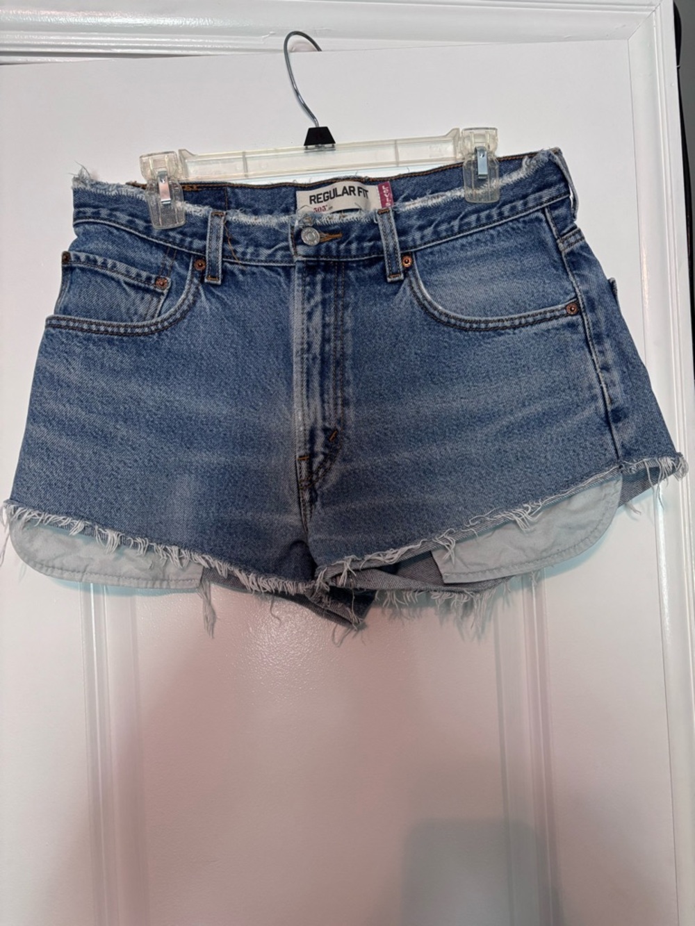 Levi's Blue High-Rise Frayed Hem Jean Shorts W34
